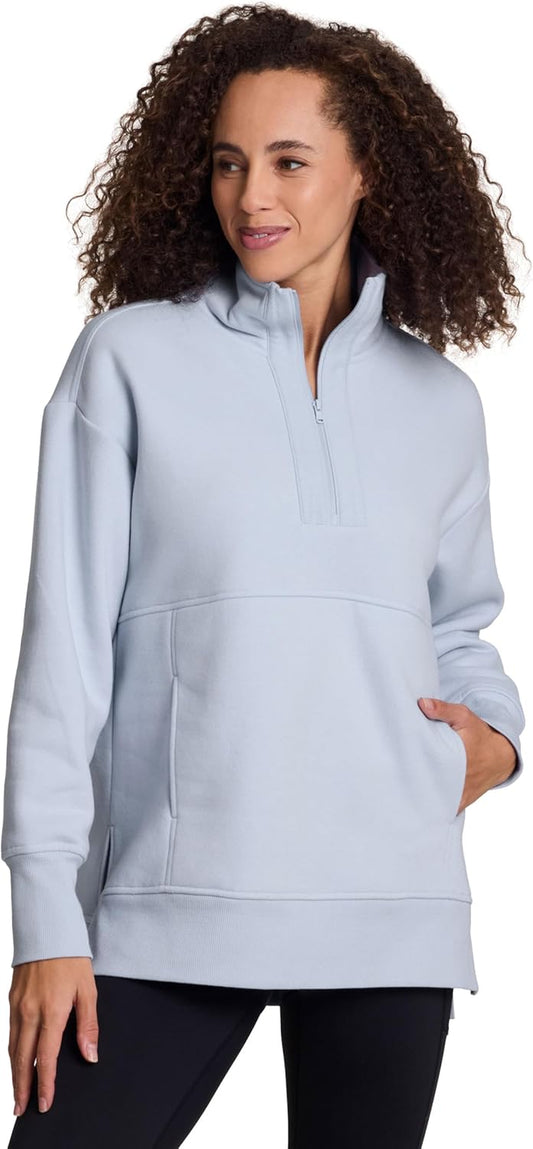 Active Women'S Lightweight Mock Neck Fleece 1/4 Zip Sweatshirt with Pockets