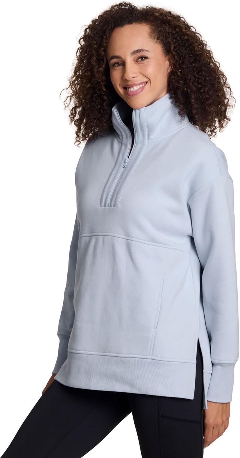 Active Women'S Lightweight Mock Neck Fleece 1/4 Zip Sweatshirt with Pockets