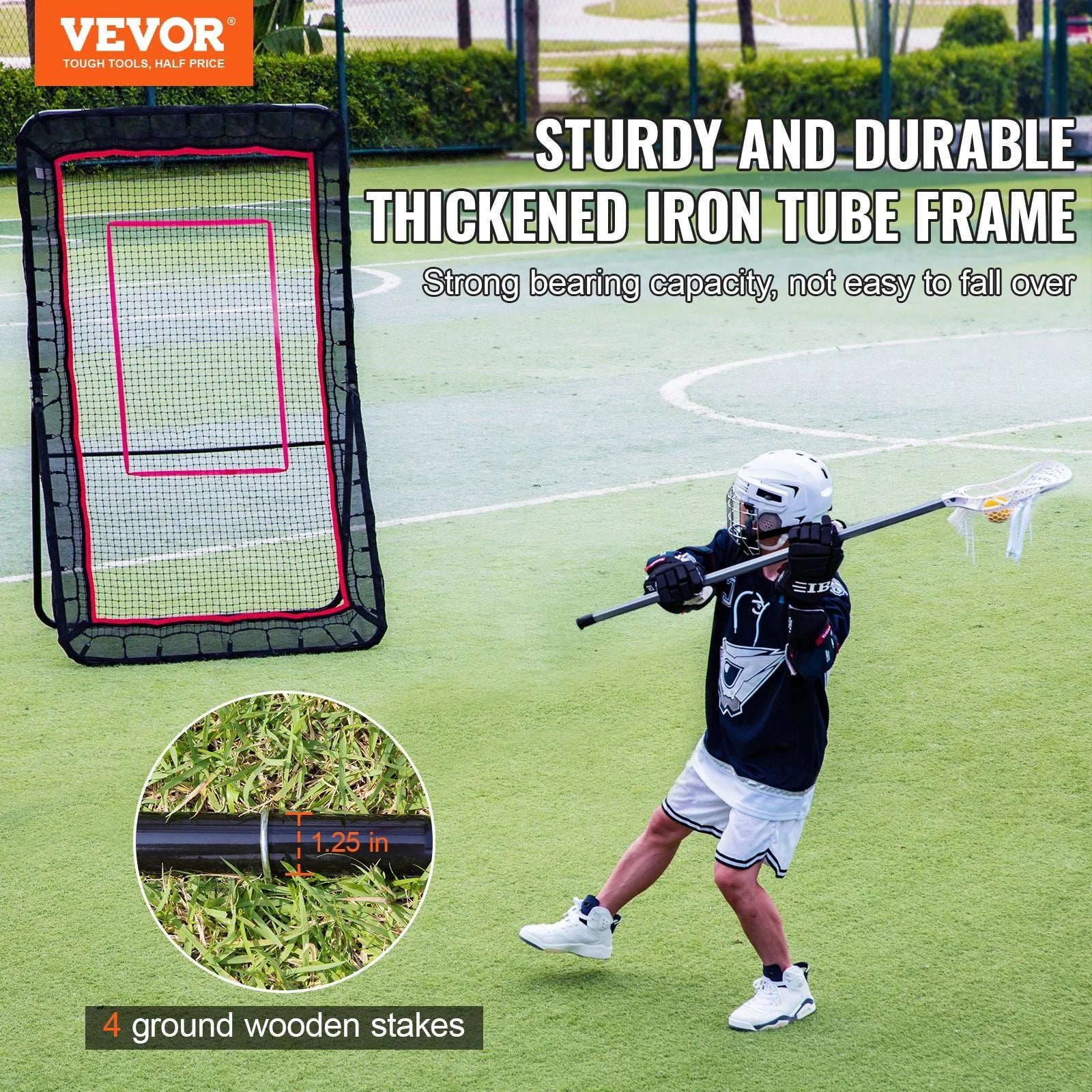 VEVOR Lacrosse Rebounder for Backyard, 4X7 Ft Volleyball Bounce Back Net, Pitchback Throwback Baseball Softball Return Training Screen, Adjustable Angle Shooting Practice Training Wall with Target