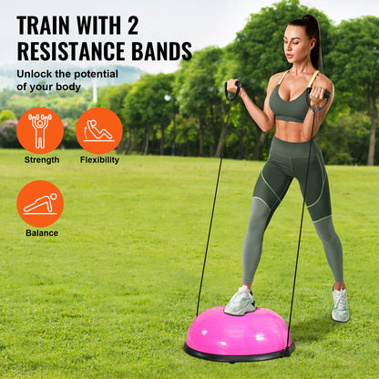 23 Inch Ball Trainer Half Fitness Yoga Balance Stability Ball Resistance Band