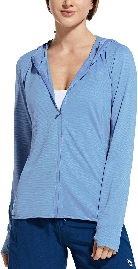 Women'S UPF 50+ Sun Protection Jacket Hooded Cooling Shirt with Pockets Hiking Outdoor Performance