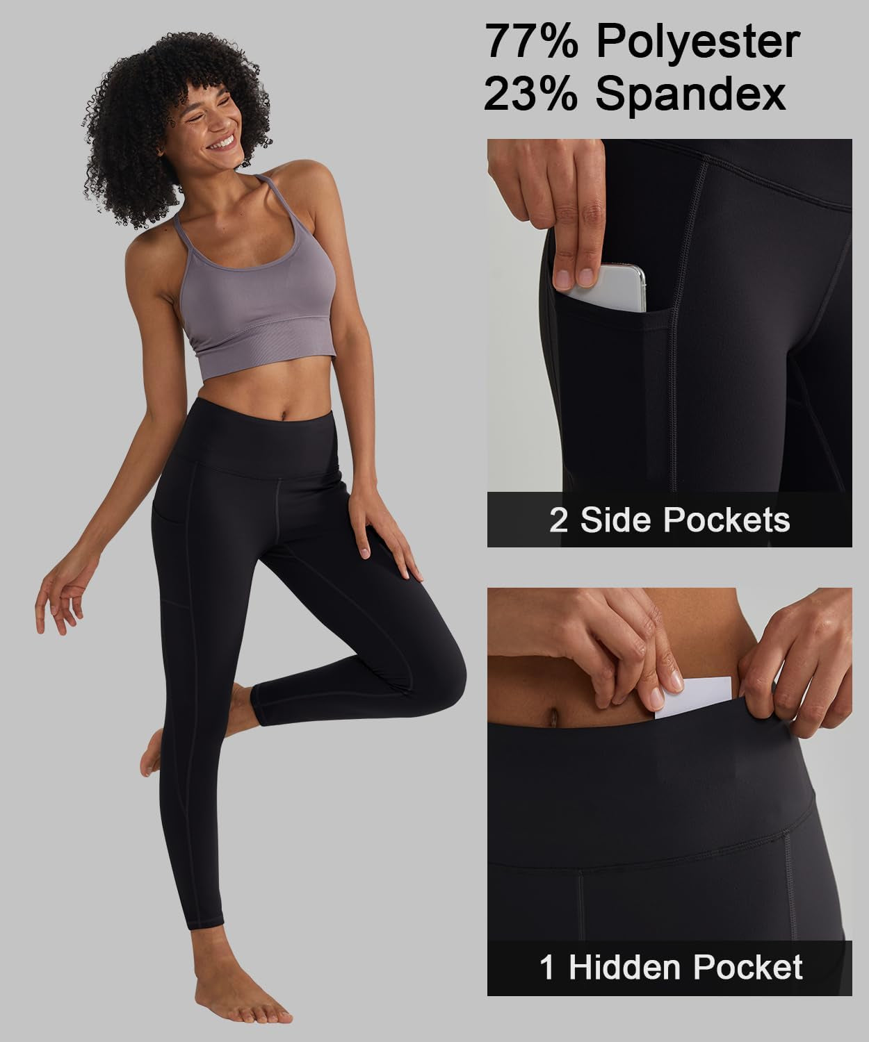 Anti-Nail Leggings for Women, Non-See-Through Yoga Pants with Phone Pockets, Tummy Control Full-Length/Capri Tights