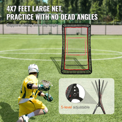 VEVOR Lacrosse Rebounder for Backyard, 4X7 Ft Volleyball Bounce Back Net, Pitchback Throwback Baseball Softball Return Training Screen, Adjustable Angle Shooting Practice Training Wall with Target